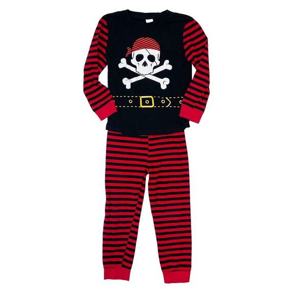 Unbranded Other - Pirate Pajama Set‎ Size 7 Red Black Skull Crossbones Long Sleeve Pants